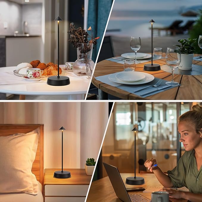 Rechargeable Cordless Small Table Lamp,6000mAh Battery Operated,LED Touch Dimmable Modern TableTop,Portable Outdoor Wireless Bedside Night Light for Restaurant/Dining/Bedroom/Living Room/Coffee(Black)
