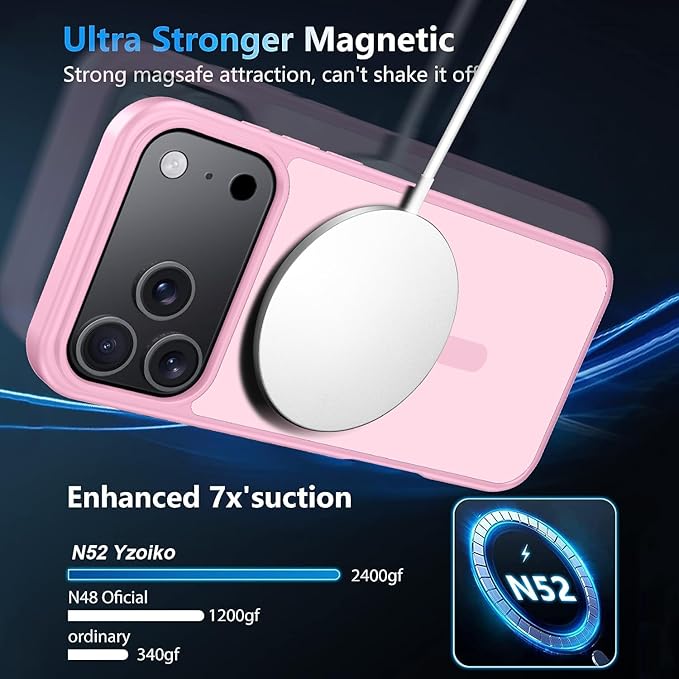 Strong Magnetic for iPhone 17 Pro Case with Camera Lens Protector [ Military-Grade Protection] Compatible with MagSafe Shockproof Slim Thin Cover case for iPhone 17 Pro 6.3 inch, Light Pink