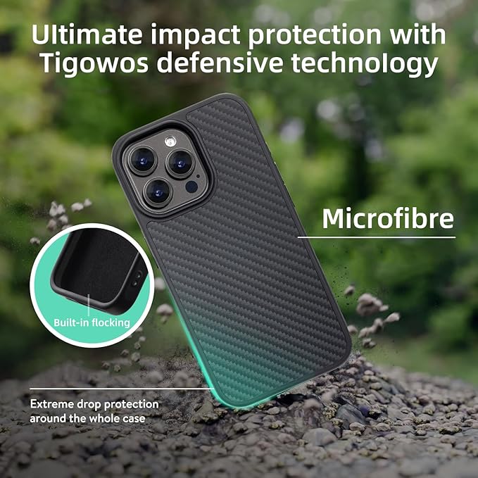 Tigowos Carbon Fiber for iPhone 15 Pro Max Case, Fits magSafe Sturdy Protective Case for iPhone 15 Pro Max Carbon Fiber Aramid Fiber, Supports Wireless Charging, Carbon Fiber Black