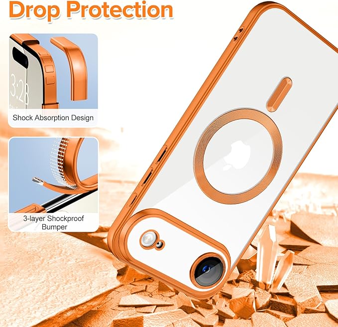 Hython Magnetic Clear for iPhone Air Case with Camera Lens Protector [Compatible with MagSafe] Luxury Plating Edge Slim Soft TPU Cover Protective Phone Case for iPhone Air 6.5", Matte Orange