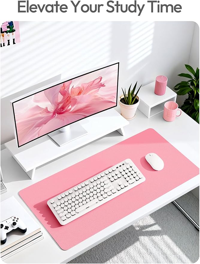 YSAGi Leather Desk Pad Protector, Large Mouse Pad, Non-Slip PU Leather Desk Blotter, Laptop Desk Pad/Mat, Waterproof Writing Pad for Office and Home (23.6" x 13.8", Pink)