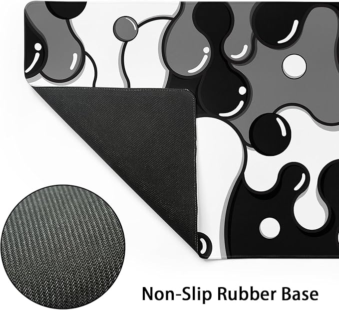 Black White Grey Mouse Pad XL Large Anime Cool Geometric Japanese Extended Desk Mat 60x35 CM Non-Slip Rubber Base Stitched Edge Large Mousepad for Desk Gaming Laptop Desktop,24x14 Inch