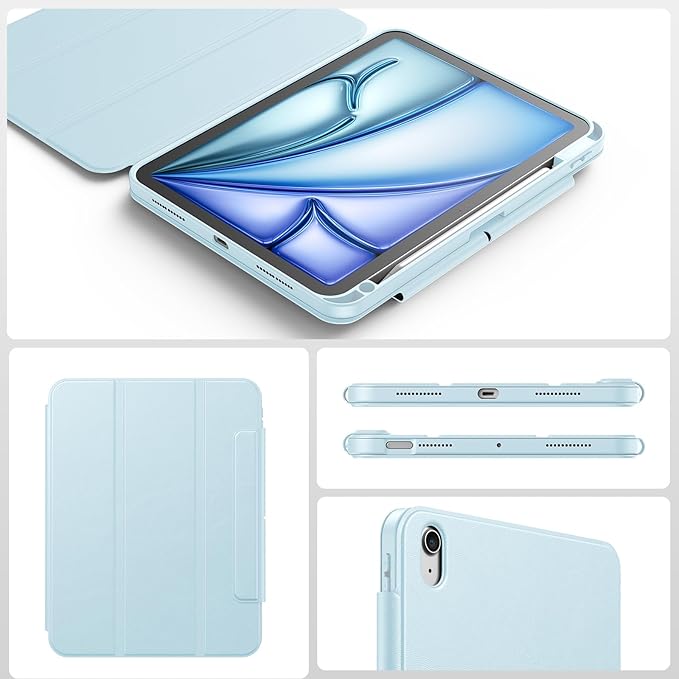 SPARIN Case for iPad Air 11 inch M3/ M2, iPad Air 7th/6th/5th/4th Gen (2025/2024/2022/2020) 10.9 inch,Case with Apple Pencil Holder, Detachable Magnetic Cover, Portrait and Landscape Stand, Blue
