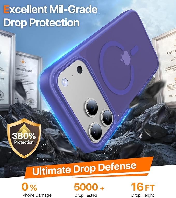Magnetic for iPhone 17 Pro Max Case,[Anti-Slip][Compatible with MagSafe][Military Grade Drop Protection] Shockproof Protective Translucent Phone Case for iPhone 17 Pro Max Case,Cobalt Blue