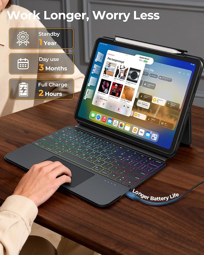 Clear Magnetic Keyboard Case for iPad Pro 13 Inch M5/M4 2025/2024, 7-Color Backlit & Multi-Touch Trackpad, Detachable 360 Rotation & Up-Down Lift Protective Case w/Stand, Black