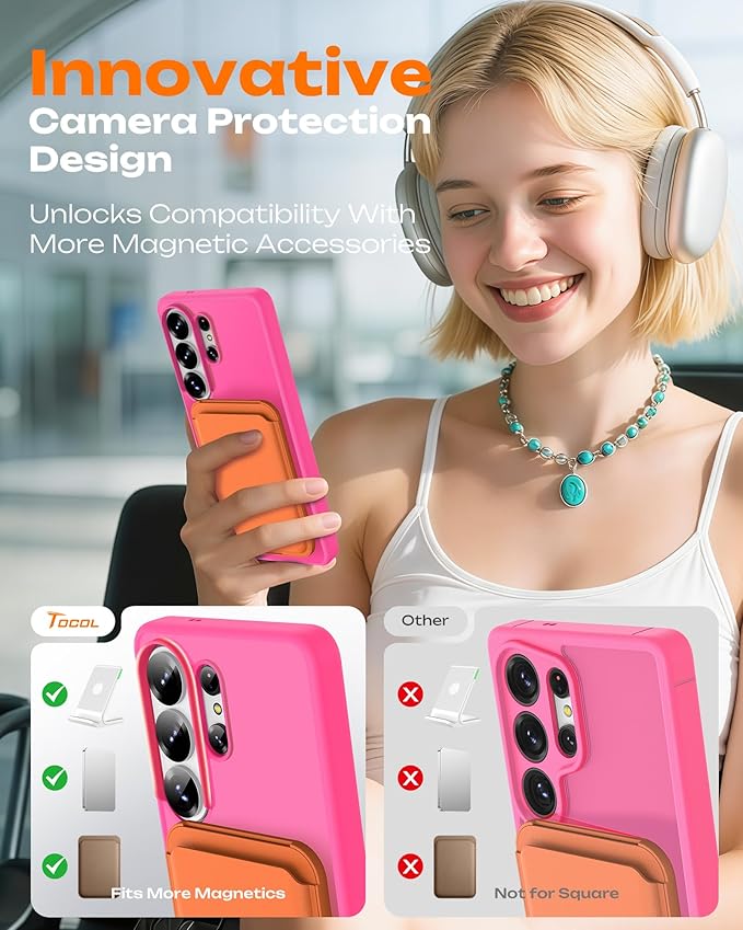 TOCOL for Samsung Galaxy S26 Ultra Case, Built-in Magnetic Ring, Drop Protection, Slim Translucent Matte Phone Case for Galaxy S26 Ultra 6.9 inch (Hot Pink)