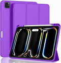 ZryXal New iPad Pro 13 Inch Case (M5) 2025 / (M4) 2024 with Pencil Holder, Smart iPad Case [Support Pencil Pro and Pencil (USB-C)], Support Touch ID and Auto Wake/Sleep (Grape Purple)