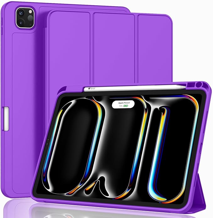 ZryXal New iPad Pro 13 Inch Case (M5) 2025 / (M4) 2024 with Pencil Holder, Smart iPad Case [Support Pencil Pro and Pencil (USB-C)], Support Touch ID and Auto Wake/Sleep (Grape Purple)