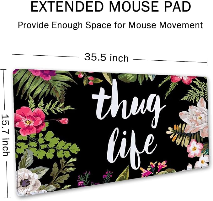 SSOIU Desk Mat, Extended Gaming Mouse Pad (35.5x15.7 in), Large Non-Slip Rubber Base Mousepad with Stitched Edges, Waterproof Keyboard Mouse Mat Desk Pad for Work, Game, Office, Home - Thug Life