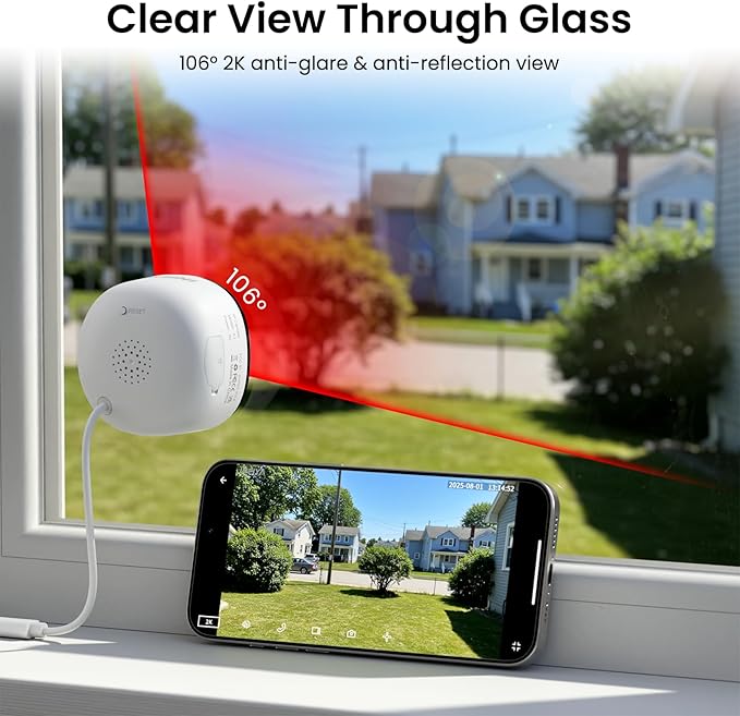 INFIYA 2K No Drill Window Camera-2 Pack 2.4Ghz & 5Ghz WiFi Dome Cameras for Home Security for Indoor & Outdoor Monitoring, Color Night Vision, Human Detection, 24/7 Recording, Ideal for Apartment, K1