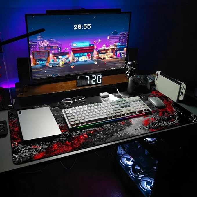 Extended Gaming Mouse Pad, Large Mouse Mat 3 mm Nature Rubber Base Mousepad with Stitched Edges, Non-Slip Desk Mat for Office Home Great Gift 31.5x11.8 Inch (Dark Canyon 6)