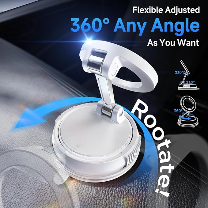 ANDERY Car Phone Holder for Magsafe [78+LBS Strongest Suction & 2400gf Magnetic] 360° Adjustable Car Phone Mount, Phone Holders for Your Car for iPhone 17-12 Pro Max Plus Air, White