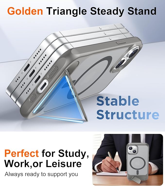 Magnetic Compatible with iPhone 14 Case/iPhone 13 Case,[Built-in Invisible Kickstand][Compatible with MagSafe][Military Grade Shockproof] Slim Translucent Matte Phone Case for iPhone 14/13 6.1"