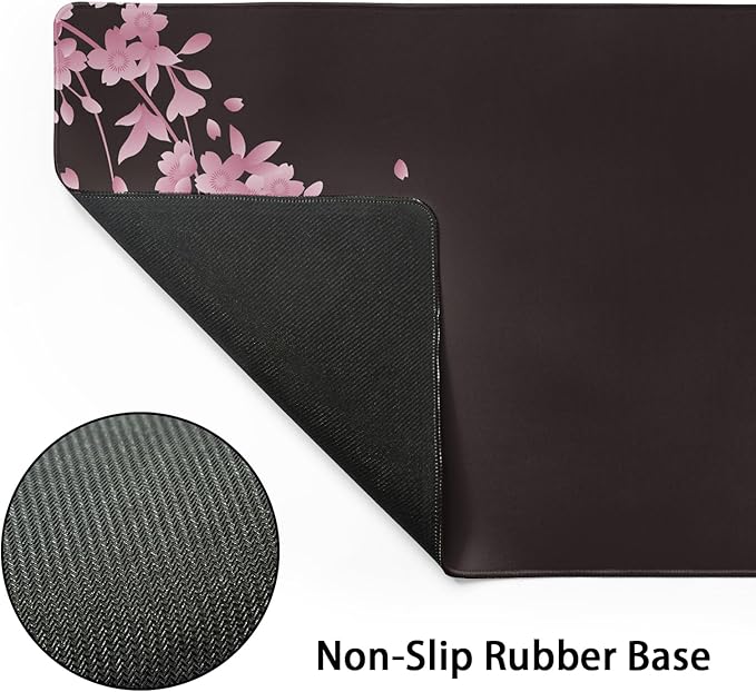 Sakura Cherry Blossom Extended Gaming Mouse Pad Non-Slip Rubber Base Pink Large Mousepad 31.5x11.8in with Stitched Edge Waterproof Flower Keyboard Pads Black Desk Laptop Mats for Work/Game/Office