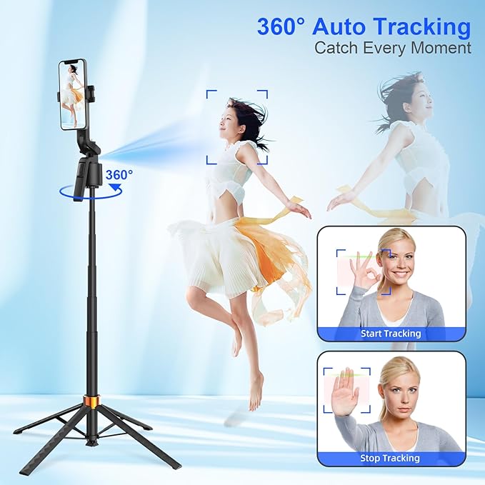 70 inch Auto Face Tracking Tripod for iPhone, Gesture Control, Face Tracking 360°Rotation Phone Tripod, Gimbal stabilizer for Smartphone, Perfect for Live Streaming, Content Creator