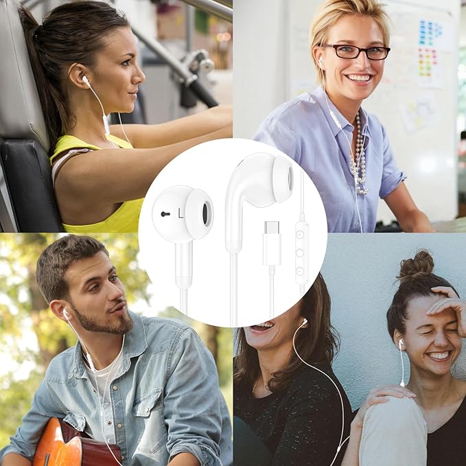 USB C Earbuds Wired USB Type-C Headphones for Apple iPhone 17 16 15 Pro/iPad 10th Generation for Galaxy S26 Pixel 10 Earphones with Microphone Volume Control Noise Isolating HiFi Stereo Headset White