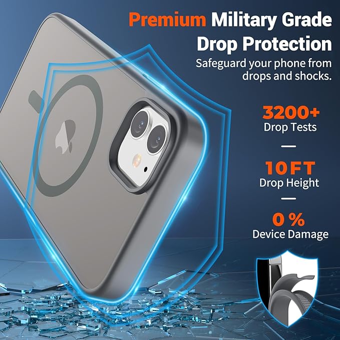 SUPFINE Magnetic for iPhone 12 Case/iPhone 12 Pro Case (Compatible with MagSafe) (Military Grade Drop Protection) Slim Translucent Matte Shockproof with Anti-Fingerprint Phone Case,Gray