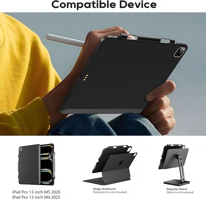 edaiser Magnetic Case Compatible with Apple Magic Keyboard & Magnetic Stand & Slim Lightweight & Round Protective Cover with Pencil Holder for iPad Pro 13 inch M5 2025 and M4 2024