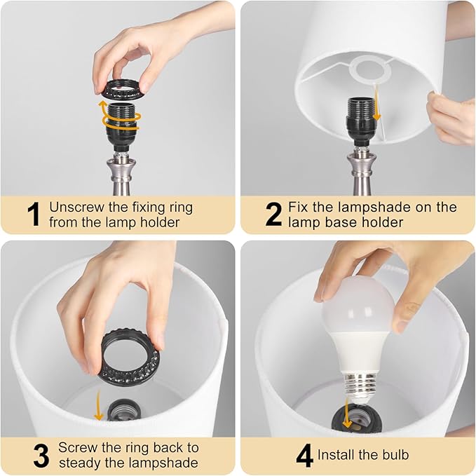 Touch Control Table Lamp, 3 Way Dimmable Simple Night Light Lamp with White Lampshade Silver Metal Base, Small Bedside Table Lamp for Bedroom, Office, Dorm, A19 9W 3000K Bulb Included