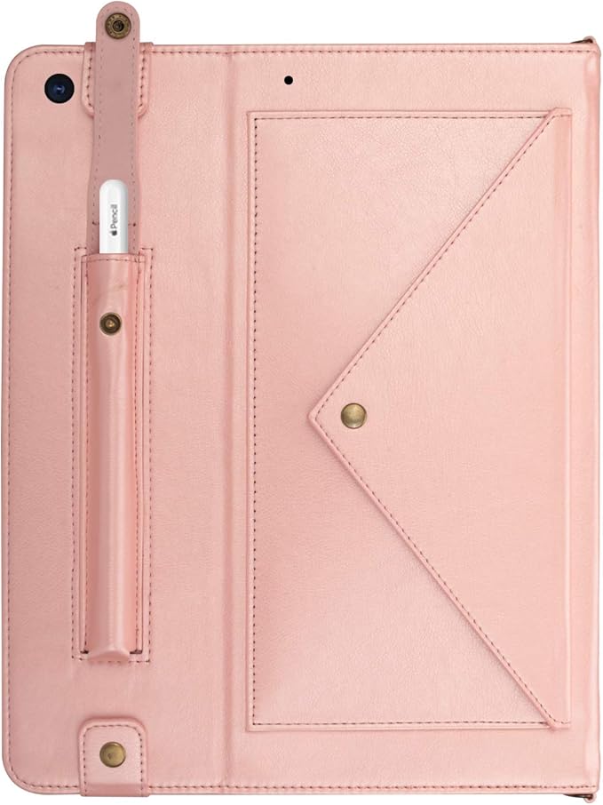 7.9-inch iPad mini Case with Pencil Holder, Techcircle Smart Folio Stand PU Leather Crossbody iPad mini Series Cover with Hand Strap, Multiple Card Slots Envelope Pocket Wallet Case, Rose Gold