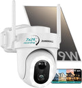 ZUMIMALL 24/7 Recording Solar Security Cameras Wireless Outdoor, 9W Solar Panel, 2K AOV Cameras for Home Security, 360° Auto Tracking, Color Night Vision, 2.4GHz WiFi, 512G Local Storage(Not Include)