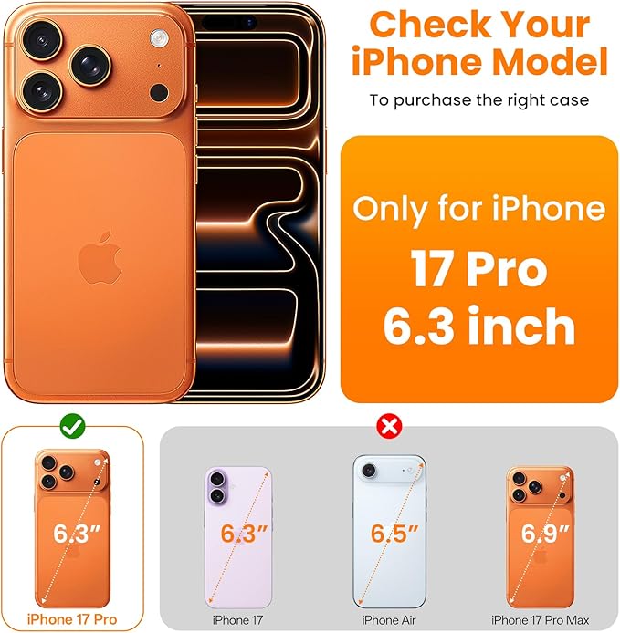 3-in-1 Air for iPhone 17 Pro Case with Screen Protector & Camera Lens Protector,[Fits MagSafe][Military-Grade Protection] [4-Side Built-in Airbag] Shockproof Case for 17Pro (Clear-White)