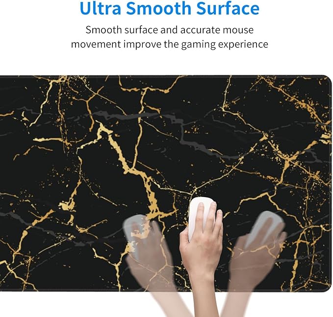 Black and Gold Marble Large Extended Mouse Pads XL Mousepad with Stitched Edges Marbling Non-Slip Rubber Base Computer Keyboard Pad Desk Mat for Home Office Desk Decor, 29.5" X 15.8"