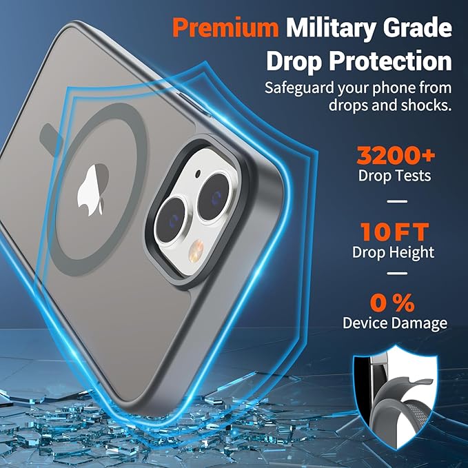 SUPFINE Magnetic for iPhone 15 Case(Compatible with MagSafe)(Military Grade Drop Protection) Slim Translucent Matte Shockproof Women Men Girl Phone Cover,Gray
