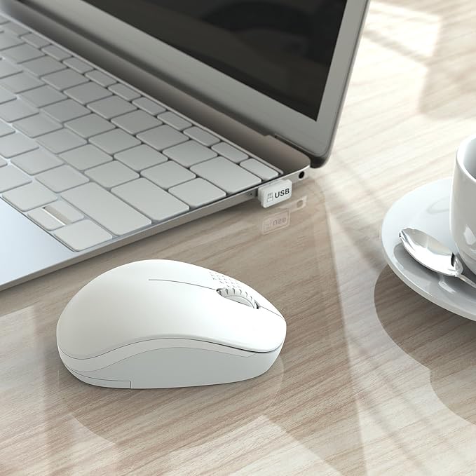 seenda Wireless Mouse for Laptop, 2.4G Noiseless Mouse with USB Receiver - Optical Tracking Portable Computer Mice for Chromebook, PC, Tablet, Windows System, 24 Months Battery Life - Pure White