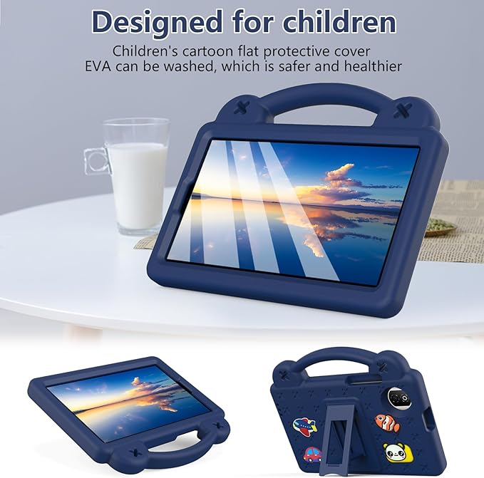 AKABEILA Compatible with Honor Pad X7 8.7 inch 2025 Tablet Case, Kids Friendly Universal Lightweight Shockproof Protective Case with Shoulder Strap & Stand Handle Navy Blue