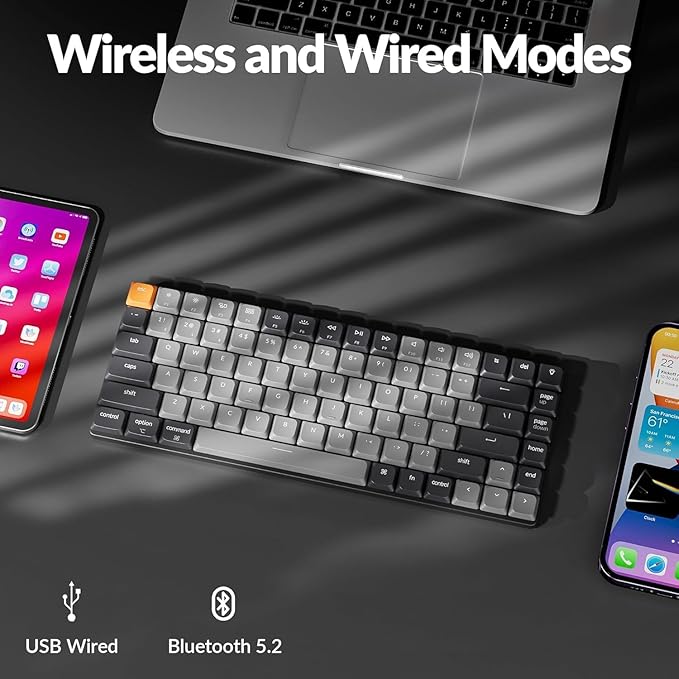Keychron K3 QMK Ultra-Slim Wireless Mechanical Keyboard Version 3, 75% Layout Hot Swappable Banana Switch, RGB Backlight Rechargeable Wired Bluetooth Professional Office Keyboard for Mac/Windows