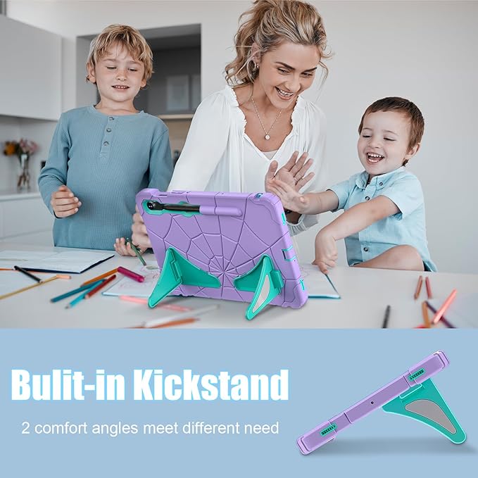 AKABEILA Compatible with Samsung Galaxy Tab S10 FE 2025/Tab S10 Lite 2025 Tablet Case，Lightweight Shockproof Rugged Protective Cover with Kickstand for Kids Children Boys Babies Purple Mint Green