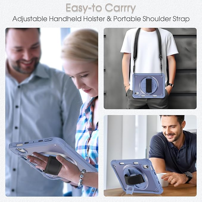 BRAECNstock Case for iPad mini 7 (A17 pro) 2024 & Mini 6 2021 8.3-inch,Shockproof Protective Cover with Pencil Holder,Screen Protector,360° Rotating Hand Strap/Stand- Lavender Grey