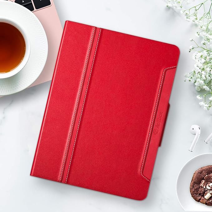 Antbox Case for iPad Pro 12.9'' 6th Generation (2022) 5th/4th/3rd Generation (2021/2020/2018), Built-in Pencil Holder Auto Sleep/Wake Function PU Leather Smart Cover (Red)