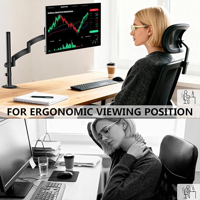 WALI Single Long Monitor Arm - Computer Monitor Arm Desk Mount for 13-32 inch, Hold up to 19.8lbs, Extra Long Adjustable Stand, Full Motion Tall Arm, VESA 75/100mm, (GSDM001L)