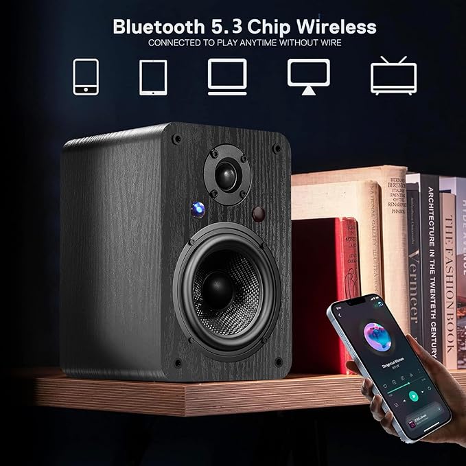 LONPOO Bluetooth Bookshelf Speakers, 60W Powered Speakers with Bluetooth/AUX-in/Optical/RCA (Black)