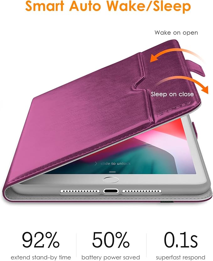 DTTO for iPad 9.7 Inch 5th/6th Generation 2018/2017 Case with Apple Pencil Holder, Premium Leather Folio Stand Cover Case for Apple iPad 9.7 inch, Also Fit iPad Pro 9.7/Air 2/Air - Purple