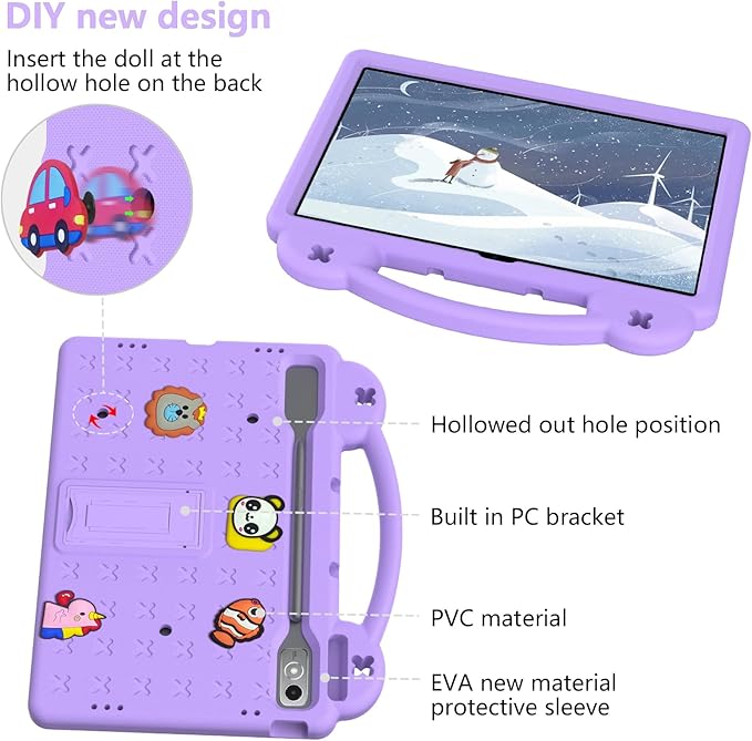 AKABEILA Compatible with Lenovo Tab P12 12.7 inch(2023) Tablet Case, Lightweight Shockproof Protective Case with Stand Handle & Shoulder Strap for Girl Kid Gift- Light Purple