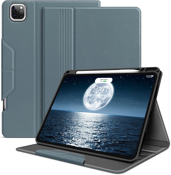 H HOLIMET Case for iPad Pro 11 Inch 2022 4th/3rd/2nd/1st Generation 2021/2020/2018 with Pencil Holder Folio Stand Auto Wake/Sleep Vegan Leather, Blue