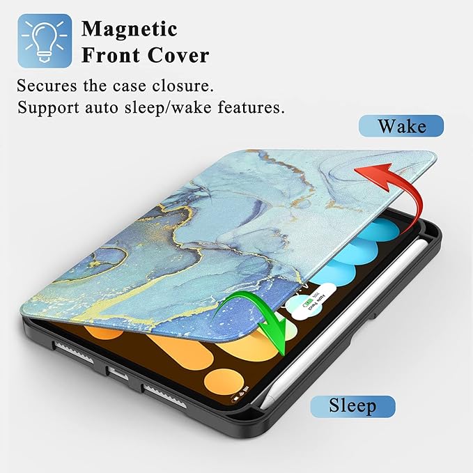 Supveco Case for iPad mini 7 (A17 Pro) 2024/iPad Mini 6 2021 8.3 Inch with Pencil Holder-[Auto Wake/Sleep],Slim Protective Case with Soft TPU Back Cover for iPad mini 7th/6th Generation-Blue