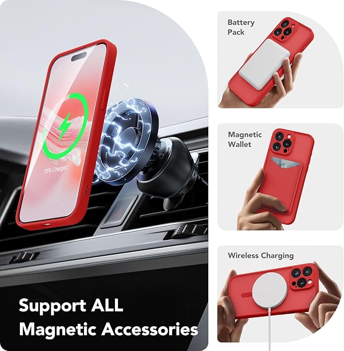CAPRRO Magnetic for iPhone 13 Pro Max Case, [Compatible with MagSafe] [Full Camera Protection] Shockproof Protective Slim Translucent Matte Phone Case for iPhone 13 Pro Max 6.7'', Watermelon Red