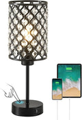 GyroVu Crystal Table Lamp, Black Lamp for Bedroom Nightstand with USB C+A Ports, Dimmable Touch Lamp with Crystal Shade, Bedside Lamp Small Lamp for Bedroom, Living Room, Office (Buld Included)