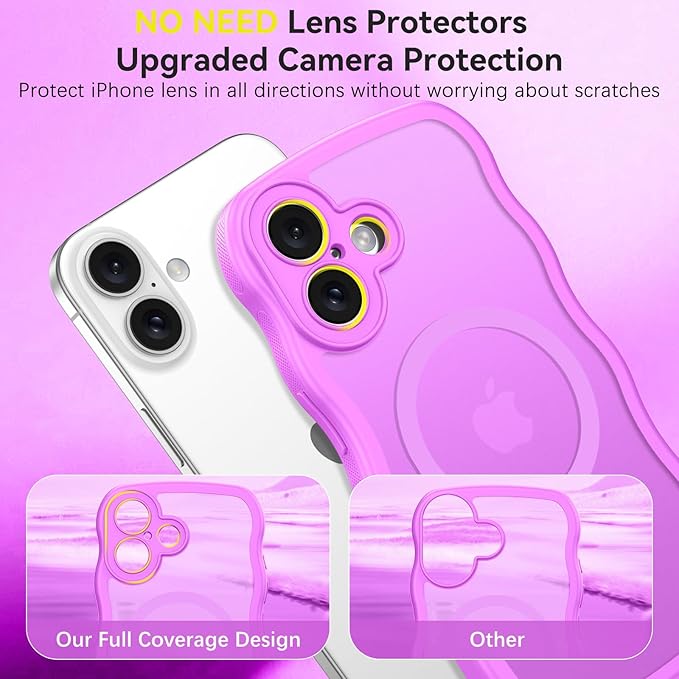 BENTOBEN Magnetic for iPhone 16 Case, Cute Wavy [Full Camera Protection][Compatible with MagSafe] Matte Anti-Slip Bumper Women Girls Boys Protective Cover for iPhone 16 6.1",Berry Purple