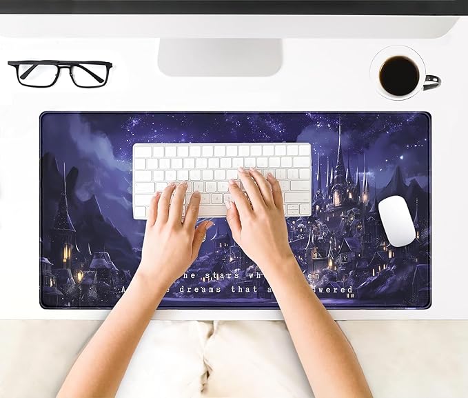 Purple Velaris Desk Mat Acotar Desk Mat Night Castle Fantasy Mouse Pad Large for Desk Computer Laptop Aesthetic Desk Pad Keyboard Pad 31.5 x 15.7 in for Office Desk Decor