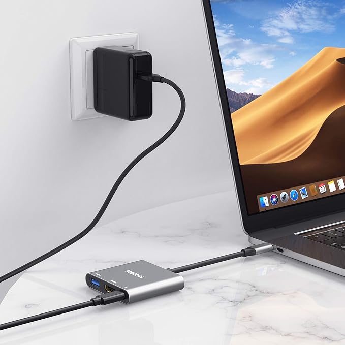 MOKiN USB C to HDMI Multiport Adapter, Type-C Hub Thunderbolt 3 to HDMI 4K Output USB 3.0 Port and USB-C Charging Port, Digital AV Adapter for MacBook Pro/air, Galaxy S8/S9