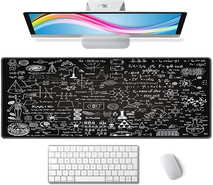 Science Formulas Gaming Mouse Pad, Extended Large Mouse Mat Desk Pad, Big Computer Keyboard Desk Pad, Stitched Edges Mousepad, 3mm Thick Long Non-Slip Rubber Base Mice Pad, 31.5 X 11.8 Inch