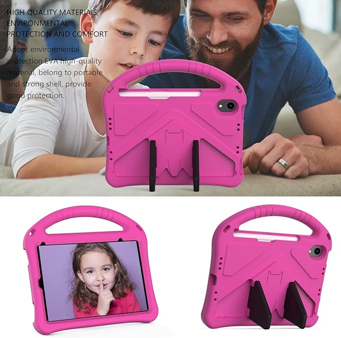 Kids Case for iPad Mini 7 (2024), iPad Mini 6th Generation Case, Techcircle Light Weight Shock Proof EVA Foam Rugged Handle Stand Kids Friendly Anti-Slip Grip Protective Case, Rose