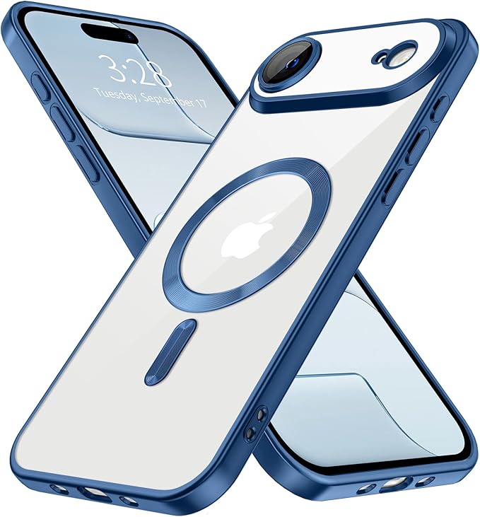 Hython Magnetic Clear for iPhone Air Case with Camera Lens Protector [Compatible with MagSafe] Luxury Plating Edge Slim Soft TPU Cover Protective Phone Case for iPhone Air 6.5", Matte Deep Blue