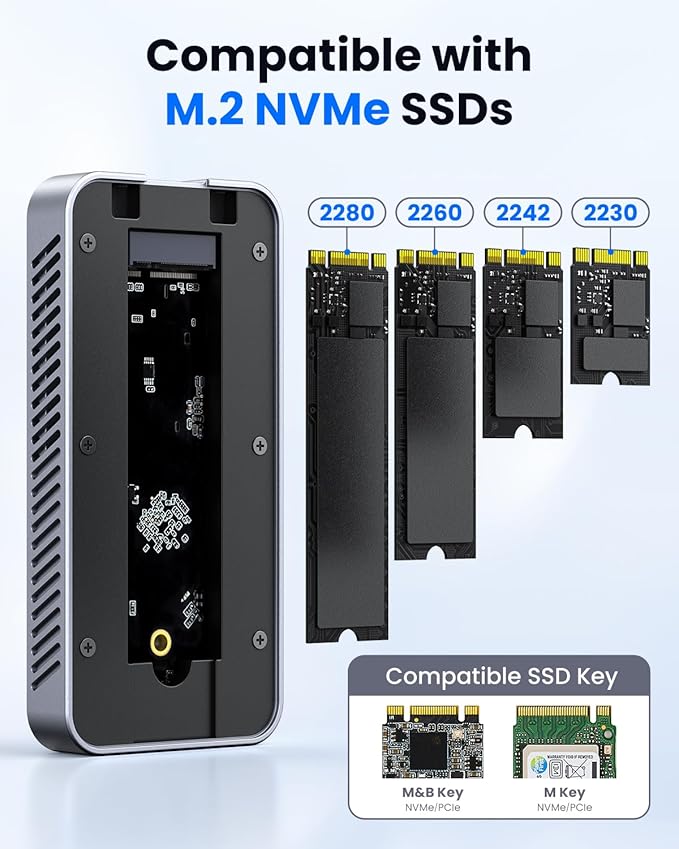 Coolpie 80Gbps M.2 NVMe Enclosure: Aluminum with Cooling Fan & Temp Control | Compatible with TB5/4/3, USB4 2.0 | Supports M&B+M Key NVMe SSD 2230-2280 Up to 8TB | for Mac M4 Pro, PC