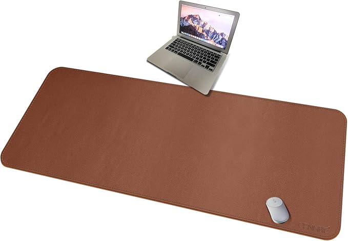 CENNBIE 59"x27.5" Leather Desk Pad Protector Desk Blotter Pad - Waterproof Writing Desk Accessories - Extended Non-Slip Rectangular, Laptop Keyboard Mouse Pad (Brown)